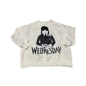 Zara 9/10 Wednesday Adam’s sweatshirt white black graphic French terry lined euc
